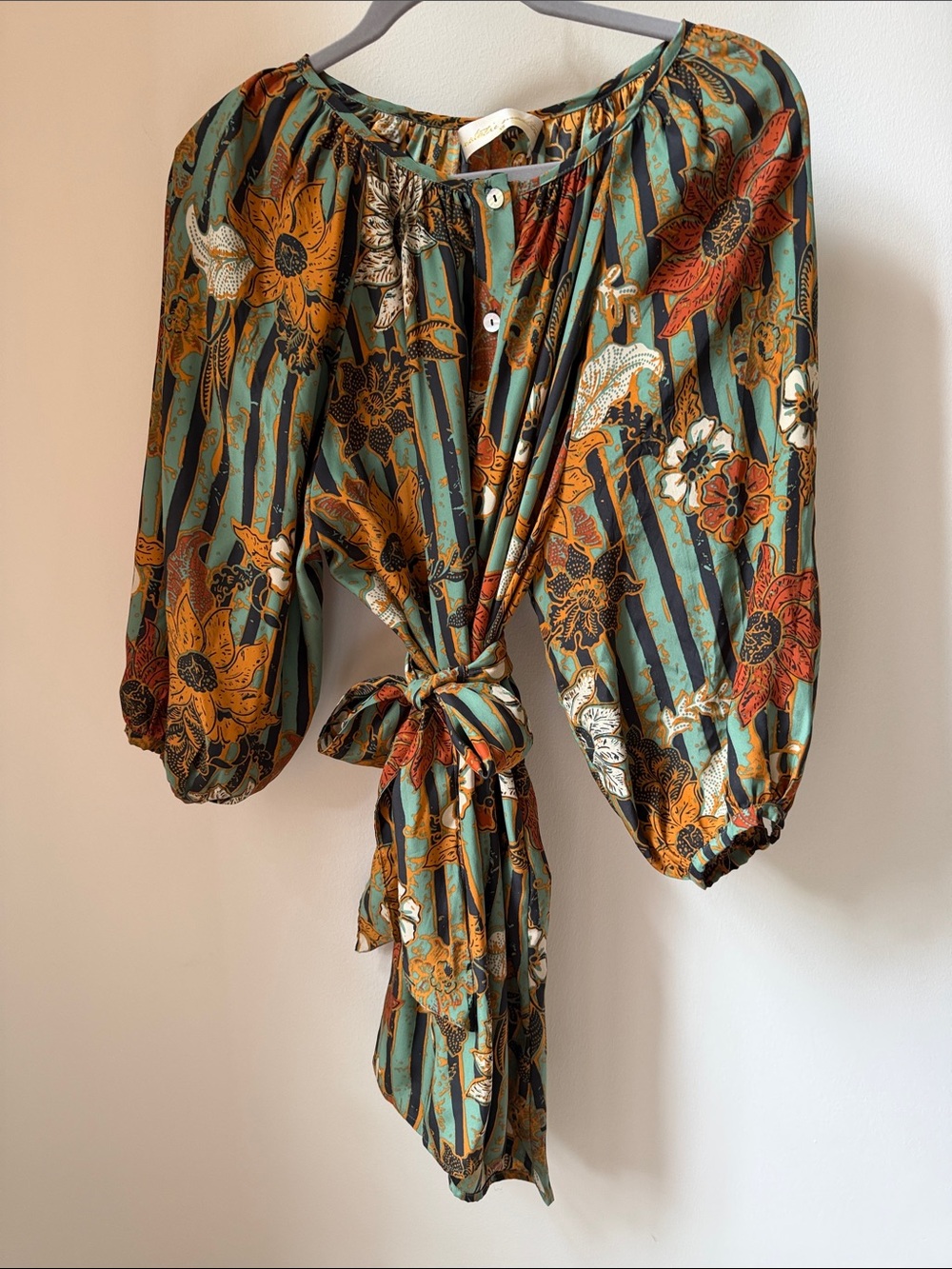 NWT Natalie Martin Floral Button-Front Dress - Green & Mustard